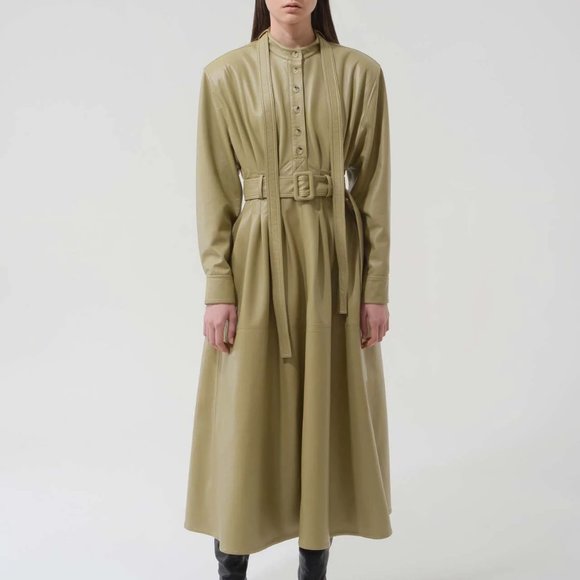 💙 HOST PICK 💙 OATMEAL MATERIEL TBILISI ECO LEATHER OPEN BACK DRESS - Picture 2 of 4